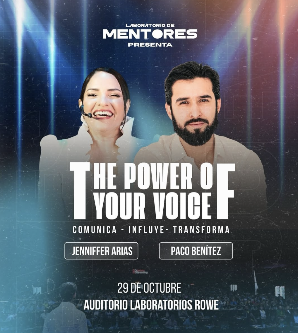 Flyer oficial de The Power of Your Voice con Jenniffer Arias y Paco Benítez